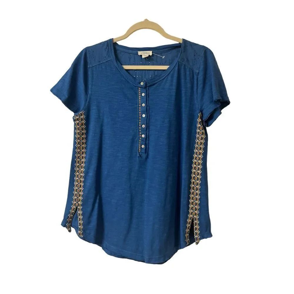 Sundance knit top embroidered accents Small